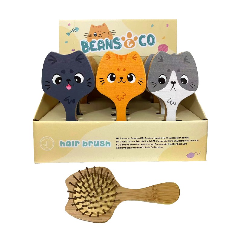 BRU38 Βούρτσα Μαλλιών - Bean & Co Cats Bamboo - Image 1