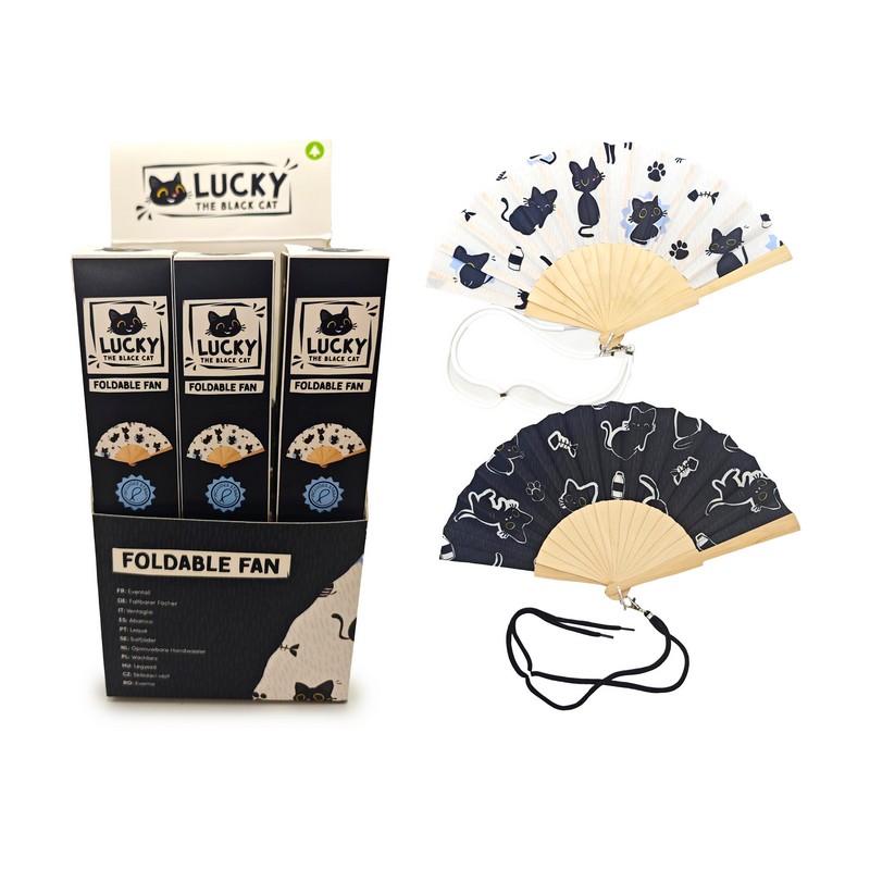 FAN10 Βεντάλια Ξύλινη - Lucky the Black Cat - Image 1
