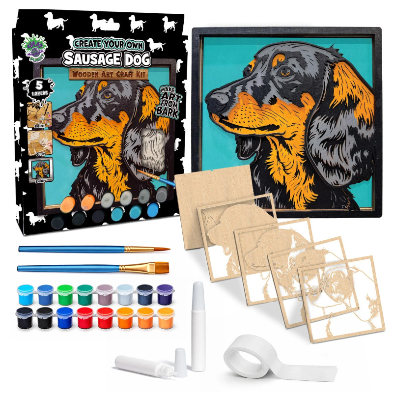 SPLAT PLANET SP-WA-SAUSAGE DOG Ξύλινη 3D Κατασκευή Ζωγραφικής – Sausage Dog (25×25εκ) - Image 1