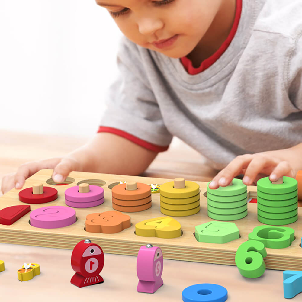 4 in 1 Wooden Rainbow Stacking Fishing Number Puzzle2