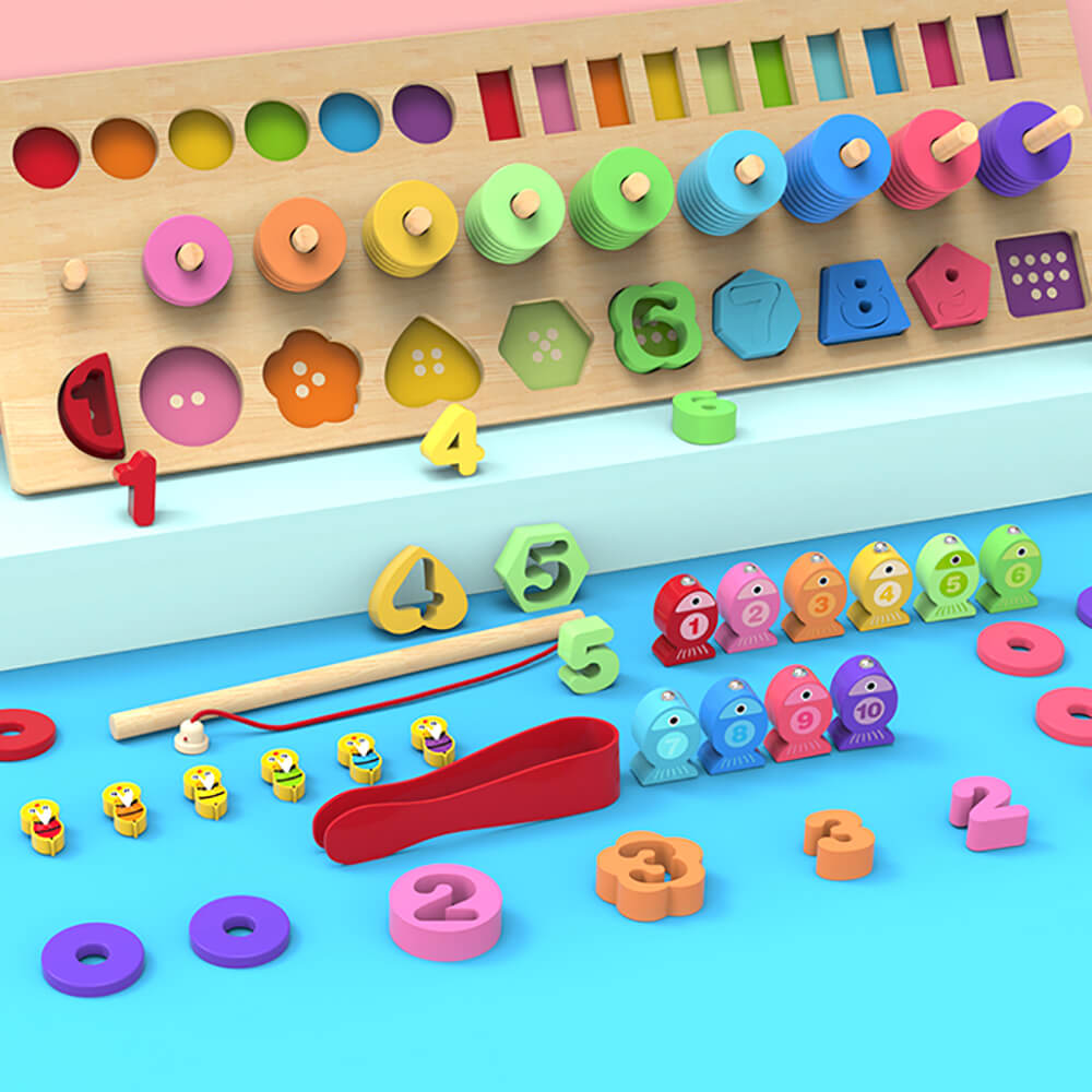 4 in 1 Wooden Rainbow Stacking Fishing Number Puzzle3